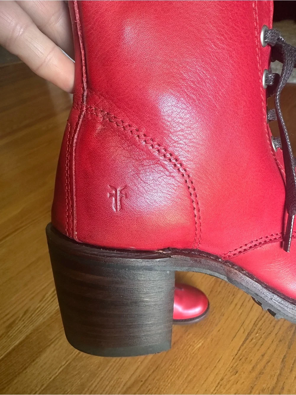 Frye Red Sabrina Leather Lace-Up Ankle Boots.. extremely rare!